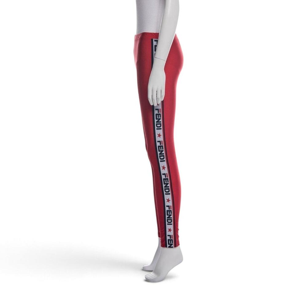 Fendi Red Loho printed Nylon Skinny Leg Pants M sz
